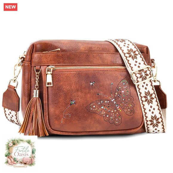 Handbags - Trendy Leather Crossbody Purse Shoulder Handbag Butterfly Design Chic Versatile